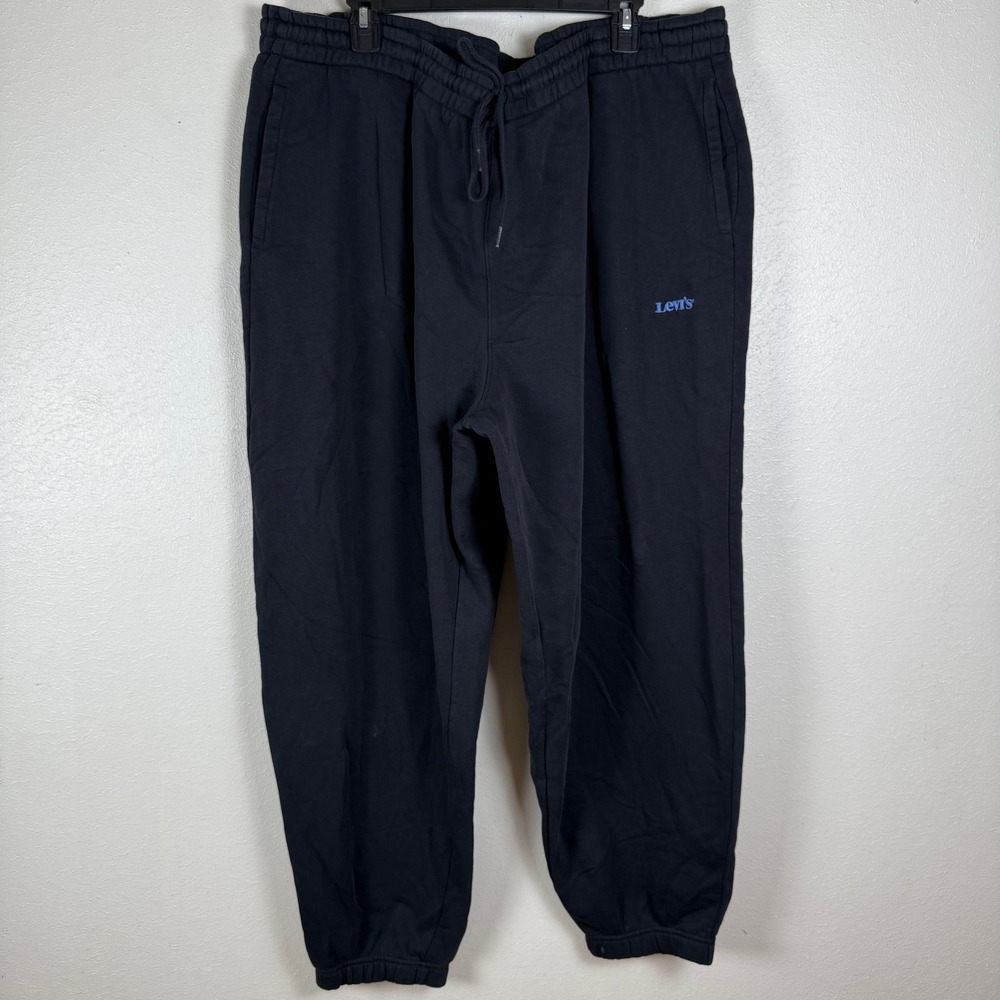 Levis Mens XL Black Jogger Sweatpants Elastic Waist Drawstring Logo